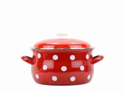 BELIS Smaltovaný hrnec s poklicí PUNTÍK červený 16 cm/2,0l 