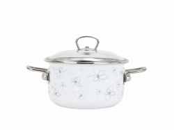 BELIS Smaltovaný hrnec se skl. poklicí PREMIUM bílý 16 cm/1,5l 