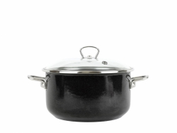 BELIS Smaltovaný hrnec se skl. poklicí PREMIUM černý 16 cm/1,5l 
