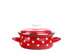 BELIS Smaltovaný rendlík s poklicí PUNTÍK červený 16 cm/1,4l 